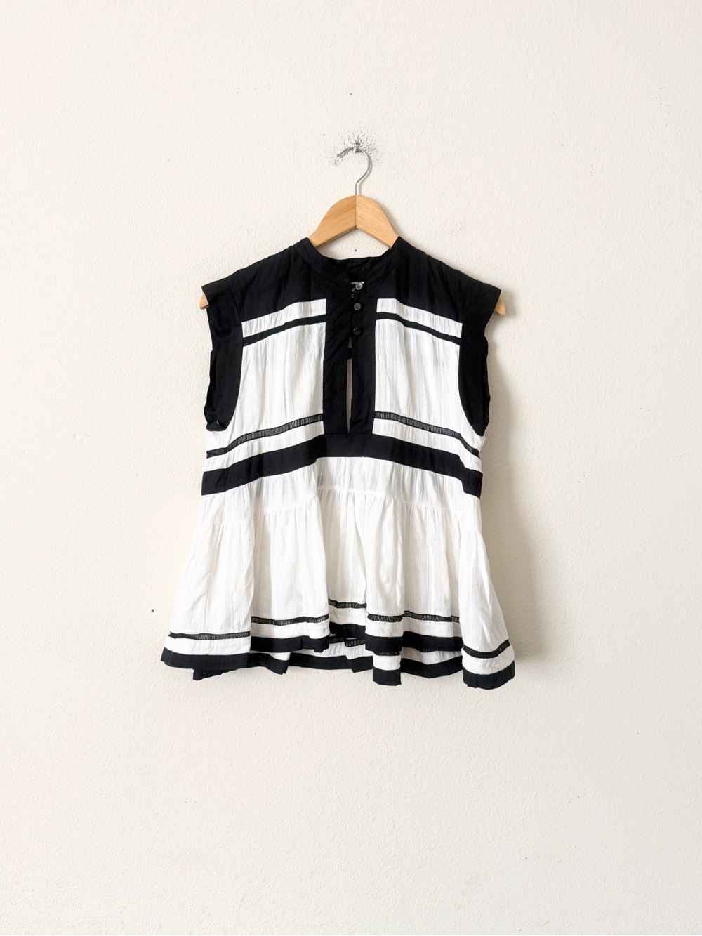 Isabel Etoile Marant SIZE 34 Ransom cream black cotton swing colorblock top